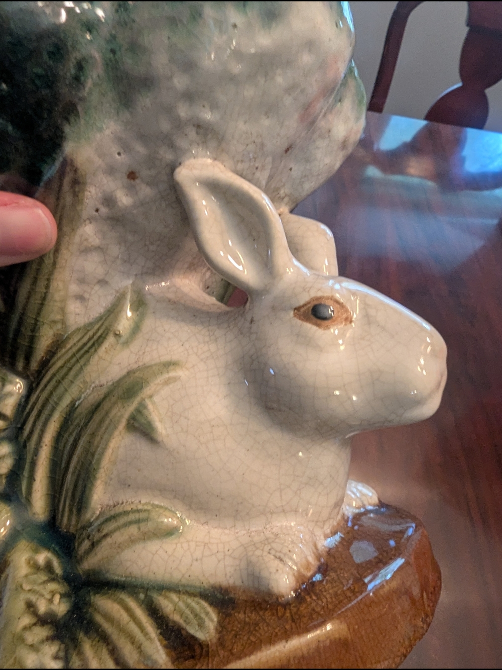 Vintage Majolica Style Rabbit Pedestal Bowl Compote Centerpiece - Picture 6 of 7
